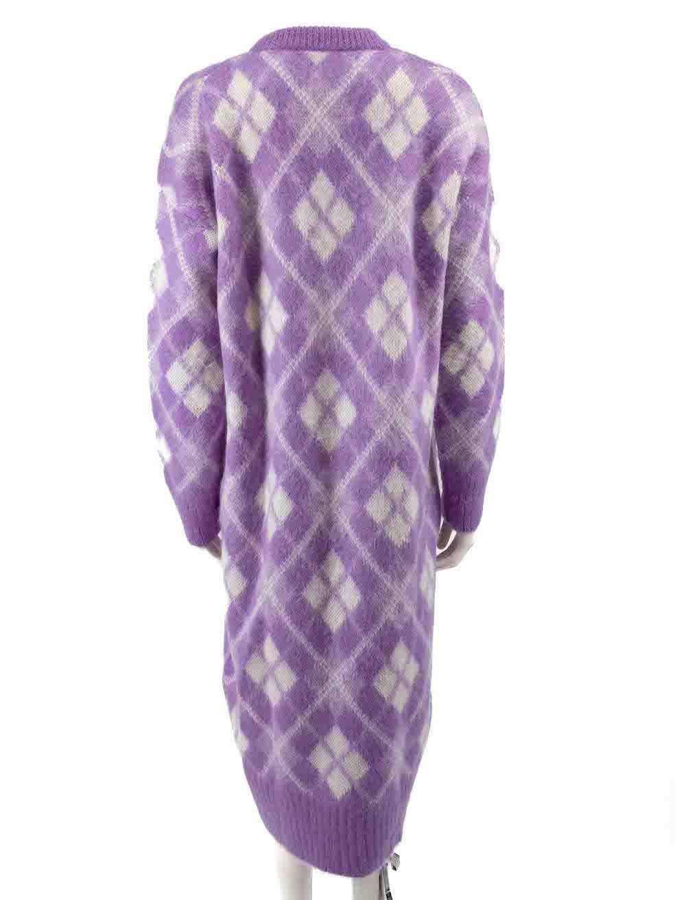 Miu Miu Purple Mohair Oversized Argyle Cardigan Size XXS In Good Condition For Sale In London, GB