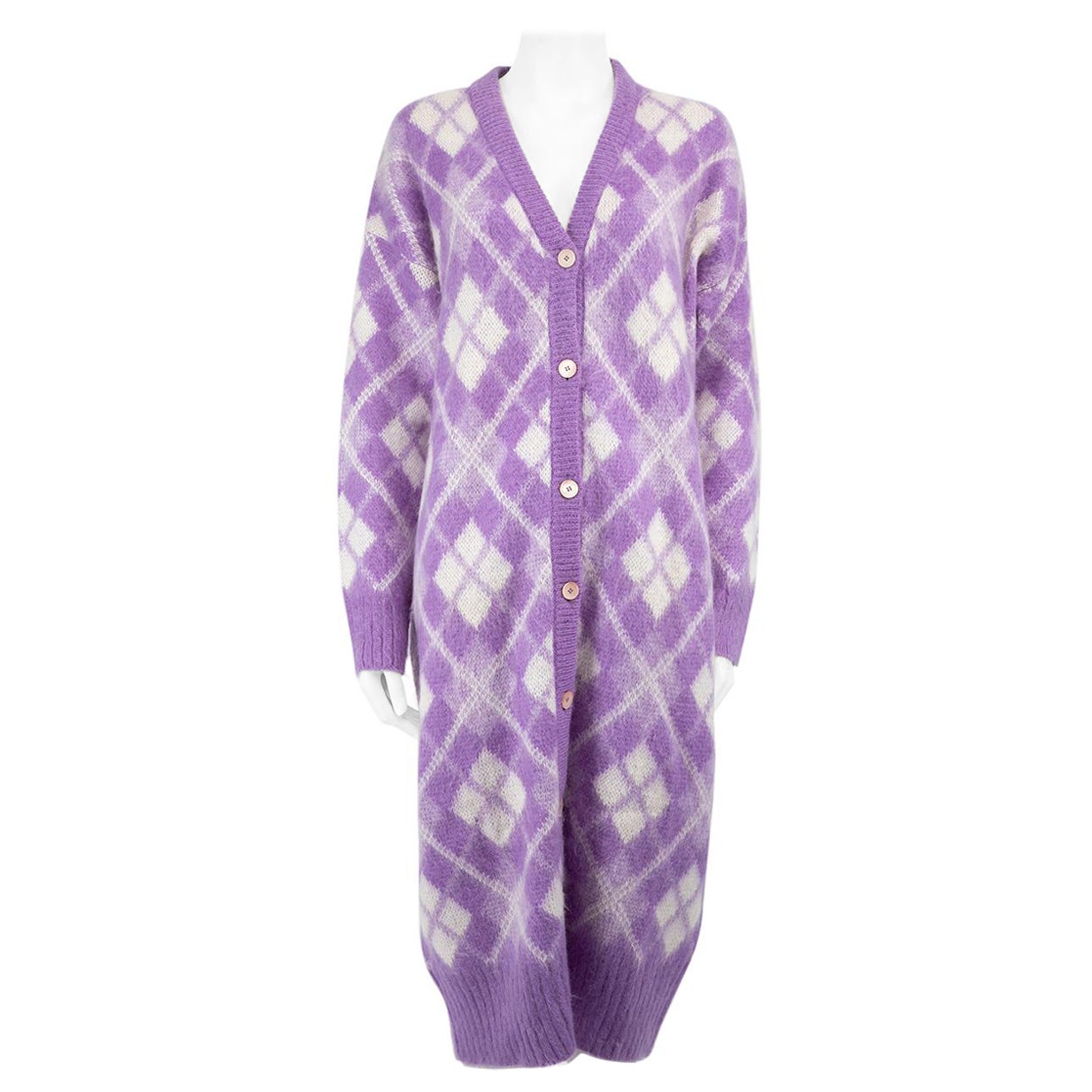 Miu Miu Purple Mohair Oversized Argyle Cardigan Size XXS