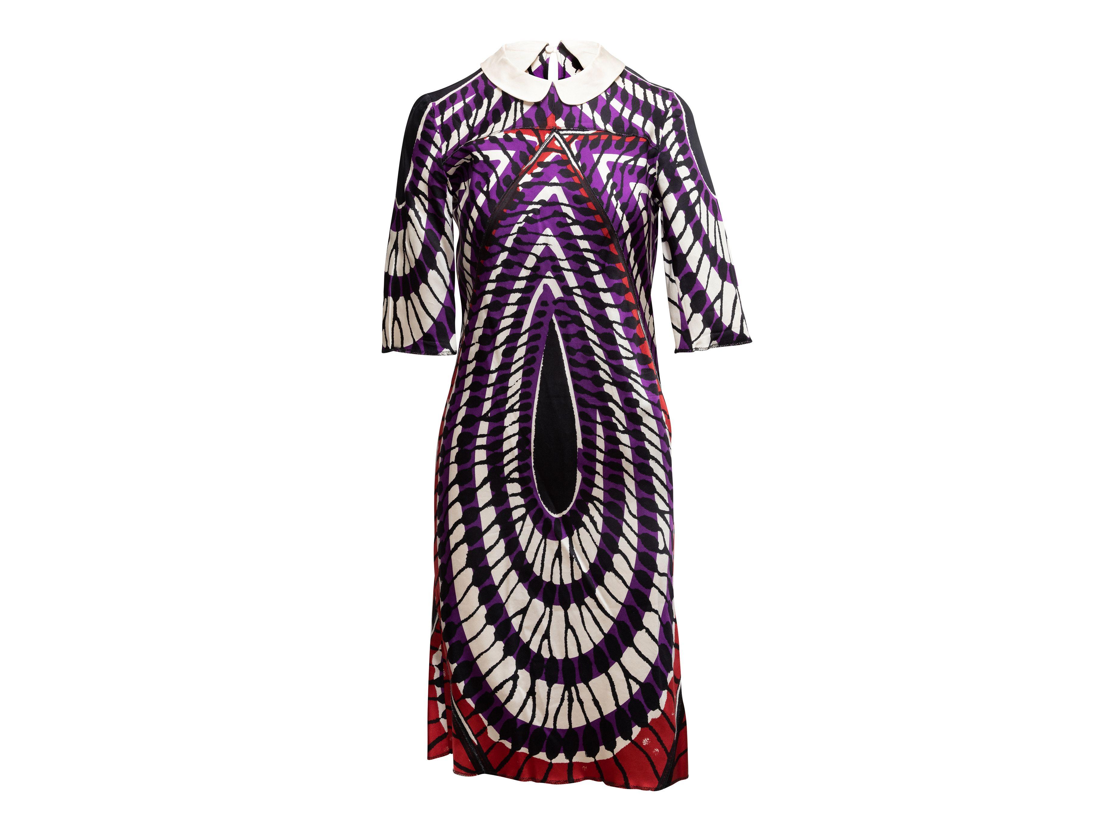 Miu Lila & Mehrfarbig bedrucktes Kleid mit Kragen Damen im Angebot