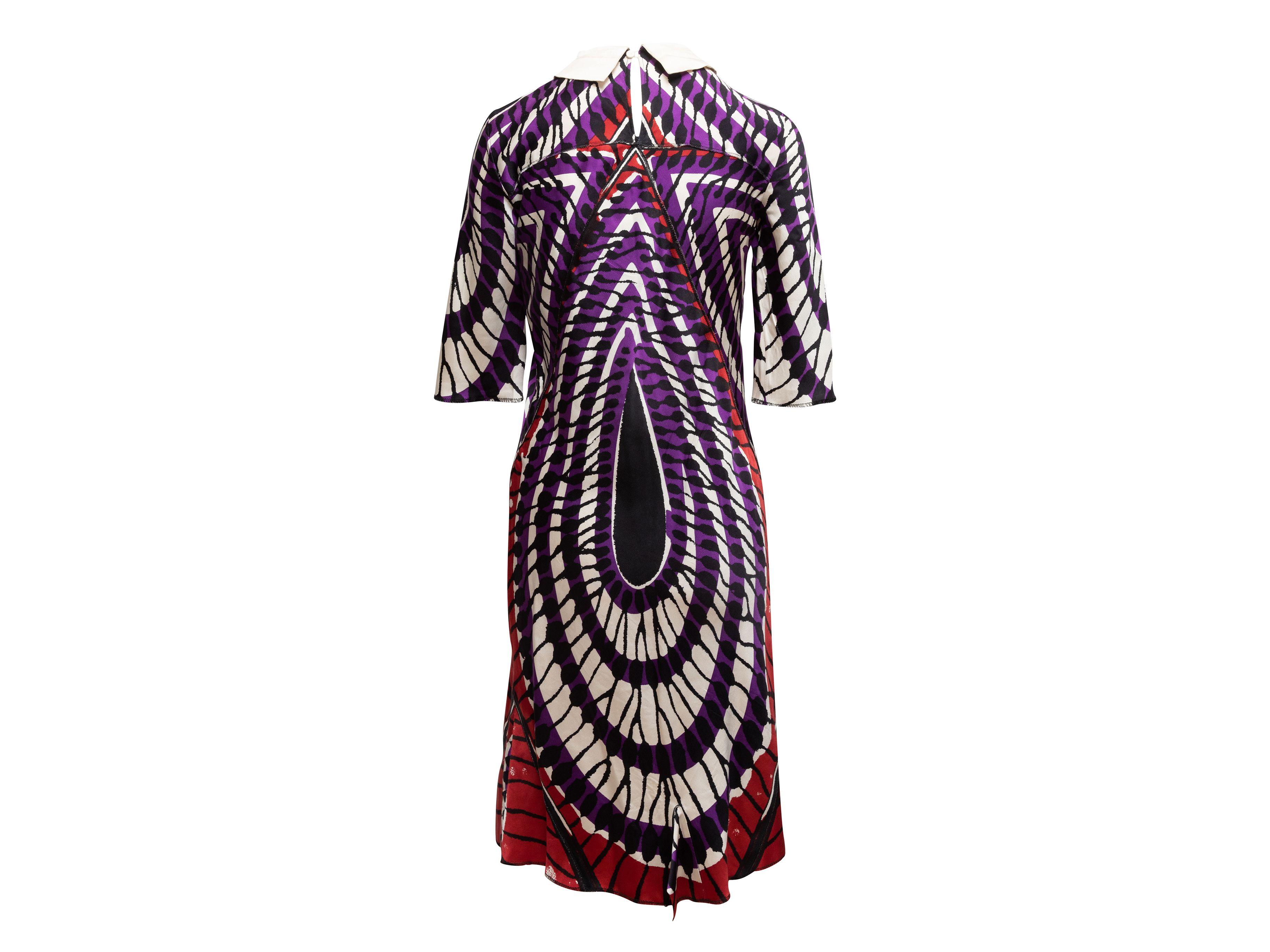 Miu Lila & Mehrfarbig bedrucktes Kleid mit Kragen im Angebot 2