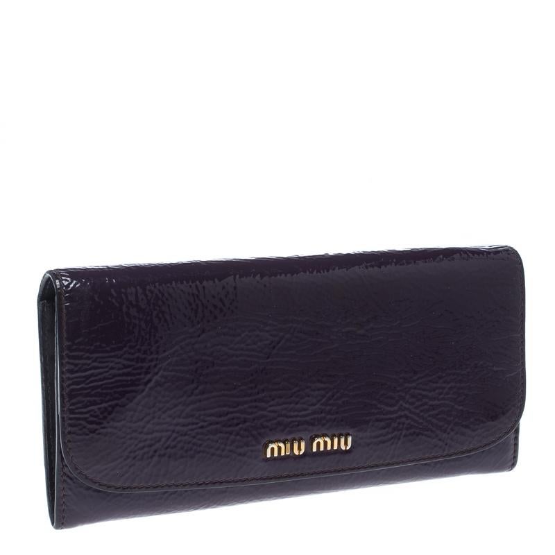 Black Miu Miu Purple Patent Leather Continental Wallet