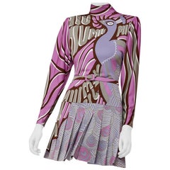 Miu Miu Purple Peacock Print Pleated Dress - Size US 10