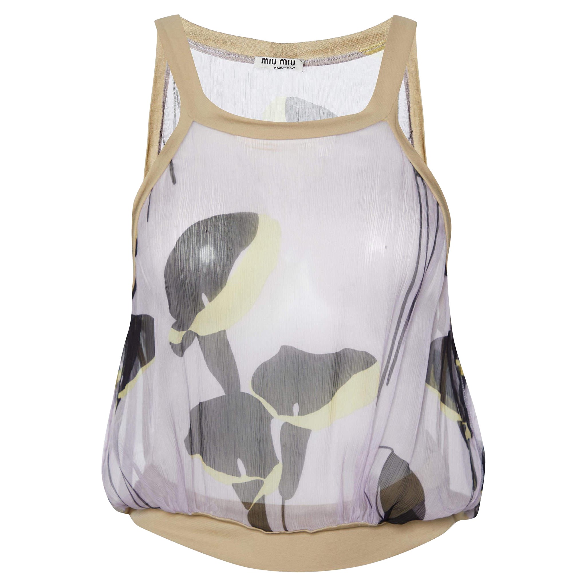Miu Lila Bedrucktes Seiden- und Strickoberteil aus Seide M