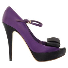 MIU MIU purple satin black bow peep toe platform Maryjane heels EU37.5