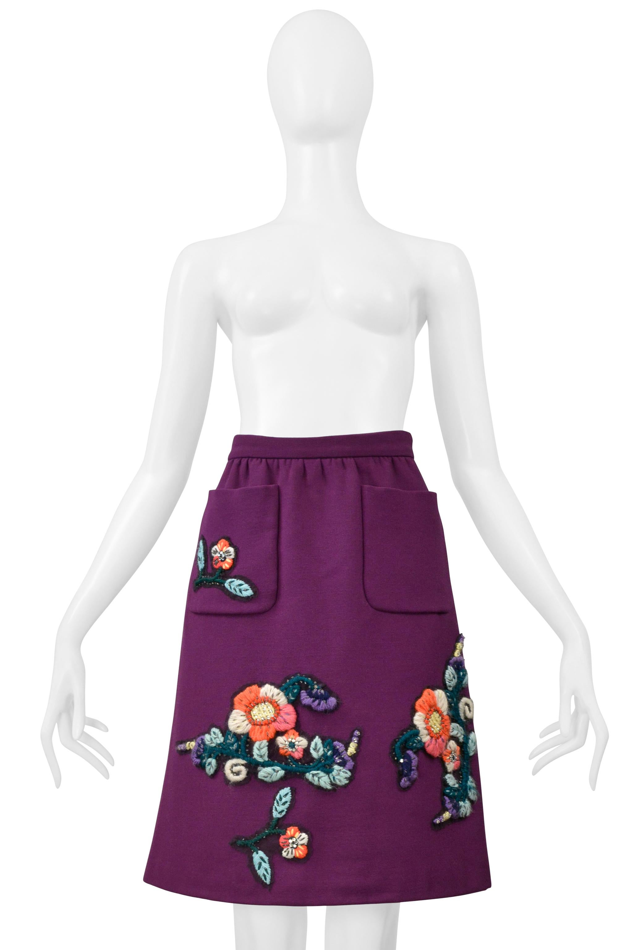 Gray Miu Miu Purple Skirt With Embroidered Flowers & Rhinestones 2005 For Sale