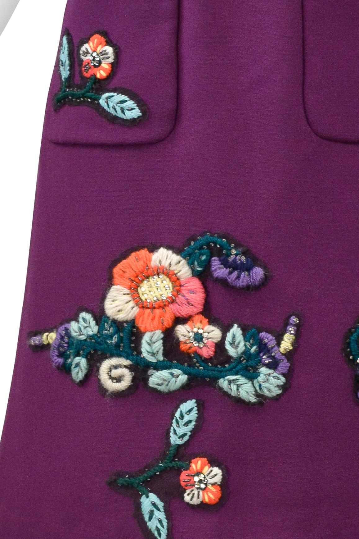 Miu Miu Purple Skirt With Embroidered Flowers & Rhinestones 2005 In Excellent Condition For Sale In Los Angeles, CA
