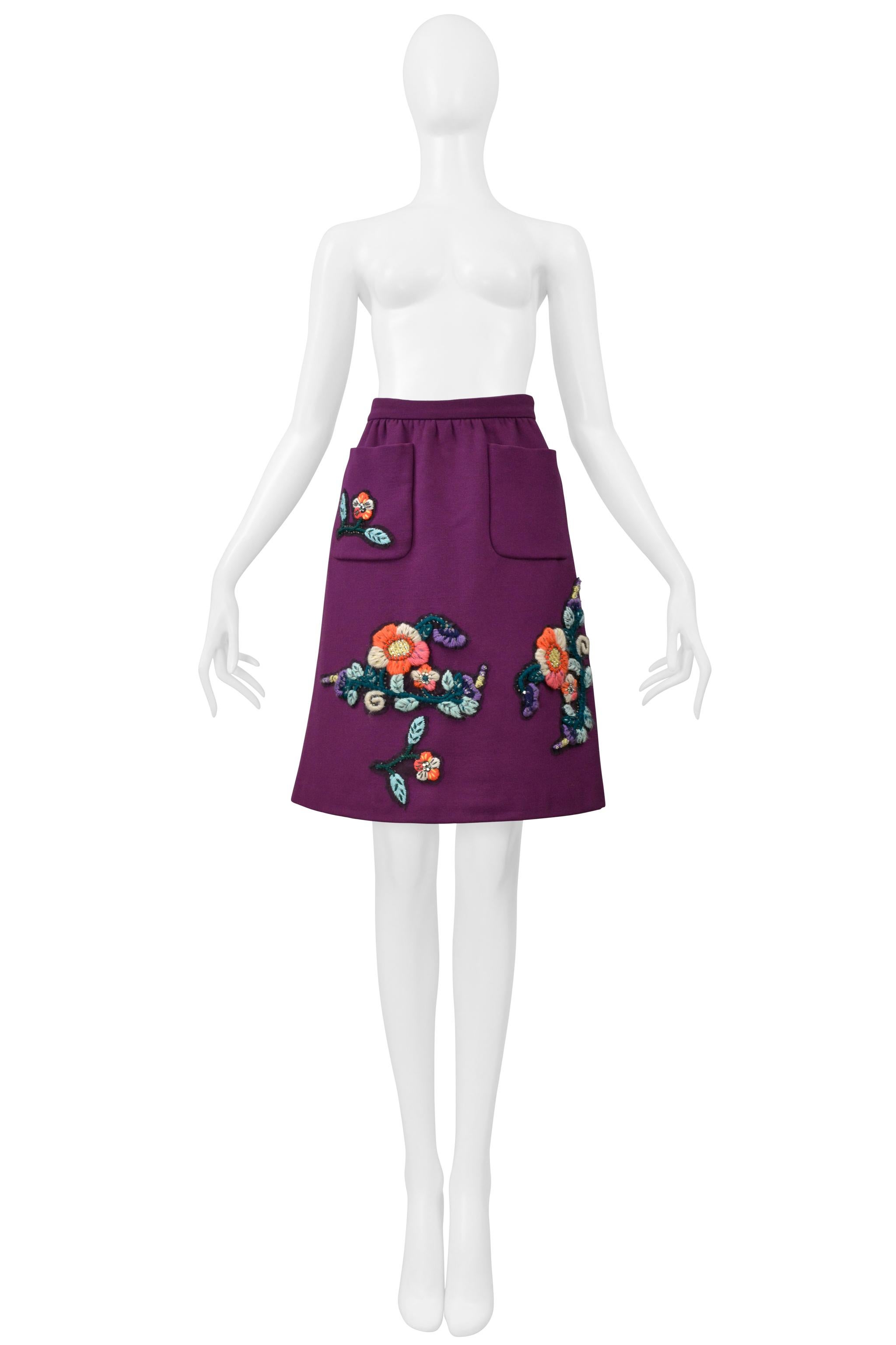 Women's Miu Miu Purple Skirt With Embroidered Flowers & Rhinestones 2005 For Sale