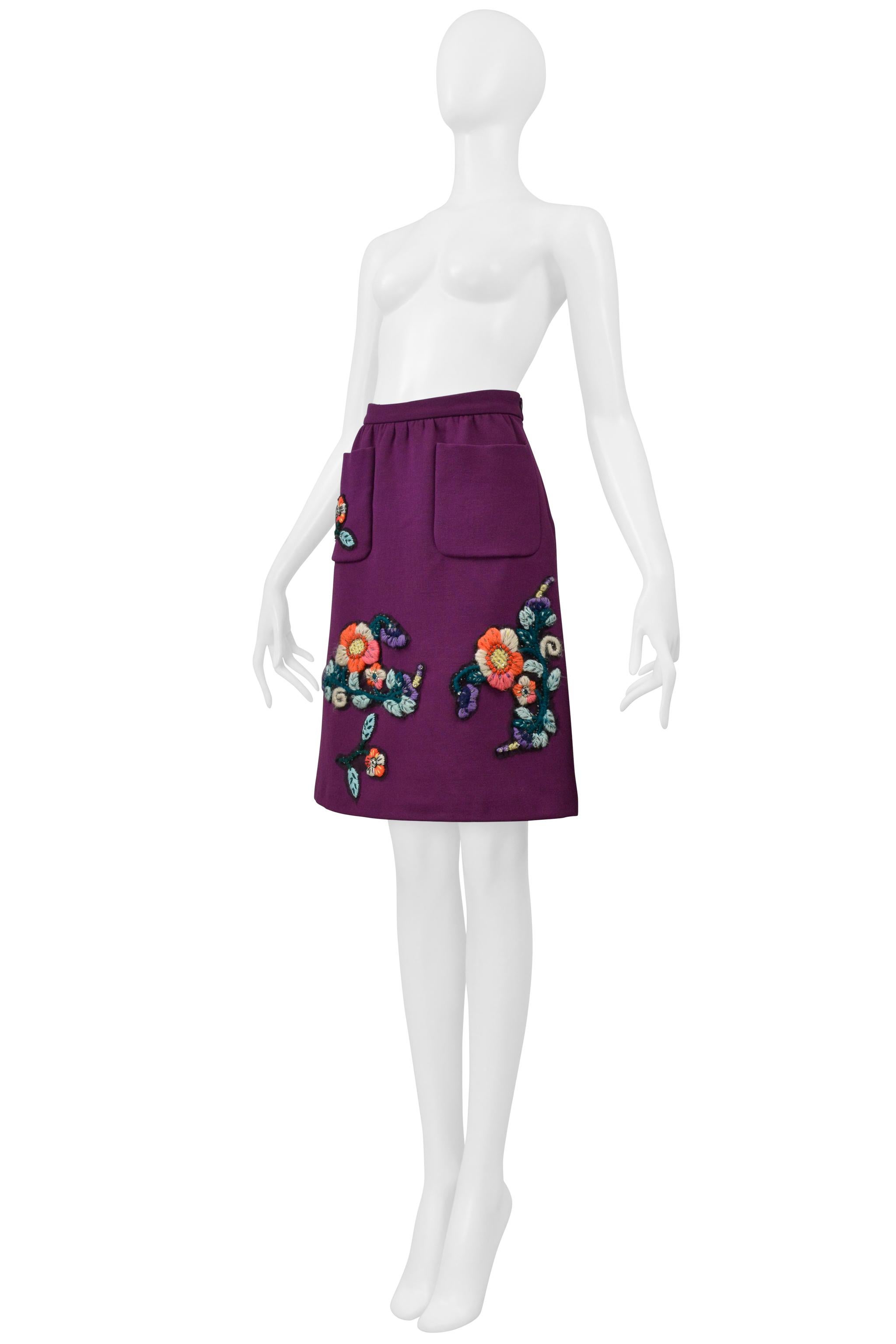 Miu Miu Purple Skirt With Embroidered Flowers & Rhinestones 2005 For Sale 2