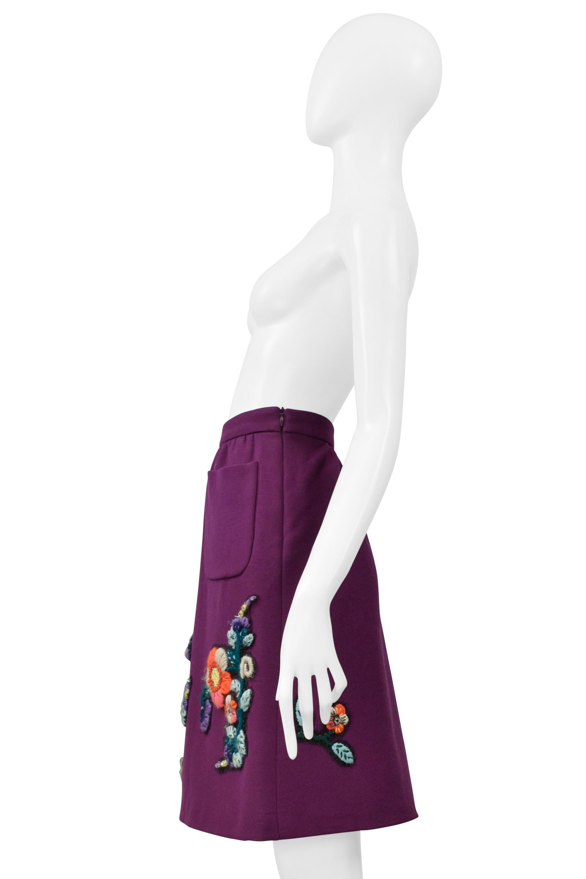 Miu Miu Purple Skirt With Embroidered Flowers & Rhinestones 2005 For Sale 3