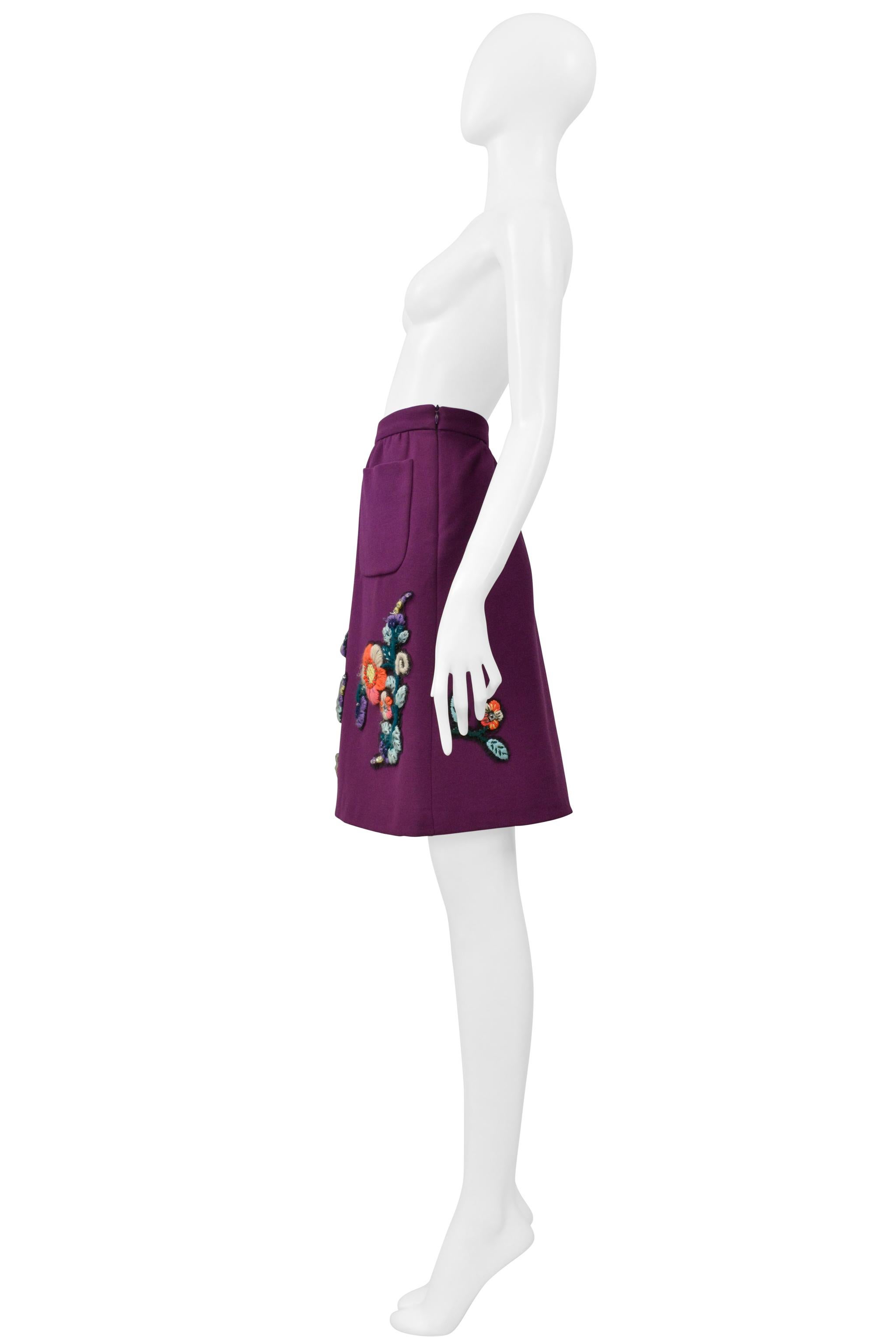 Miu Miu Purple Skirt With Embroidered Flowers & Rhinestones 2005 For Sale 4