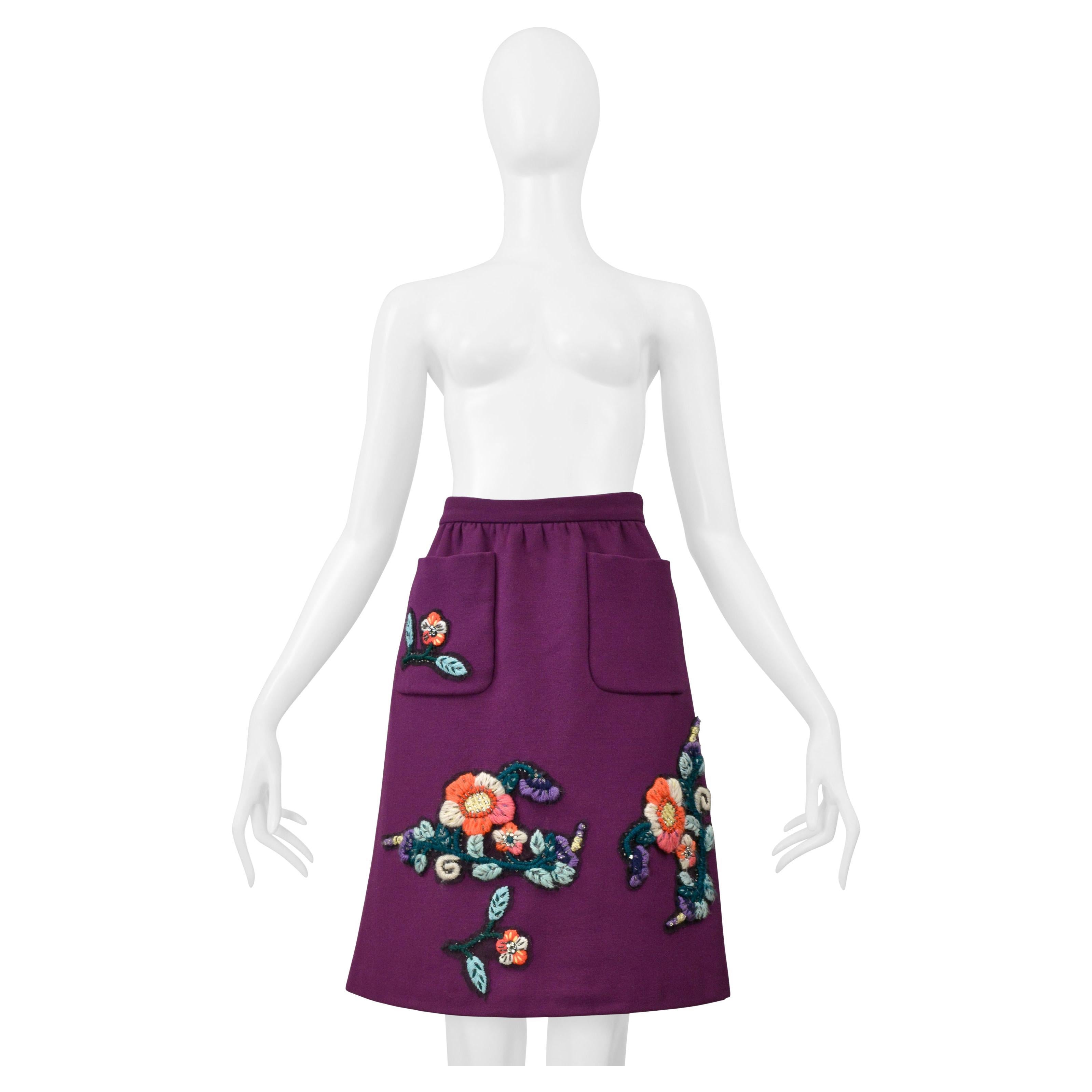 Miu Miu Purple Skirt With Embroidered Flowers & Rhinestones 2005 For Sale