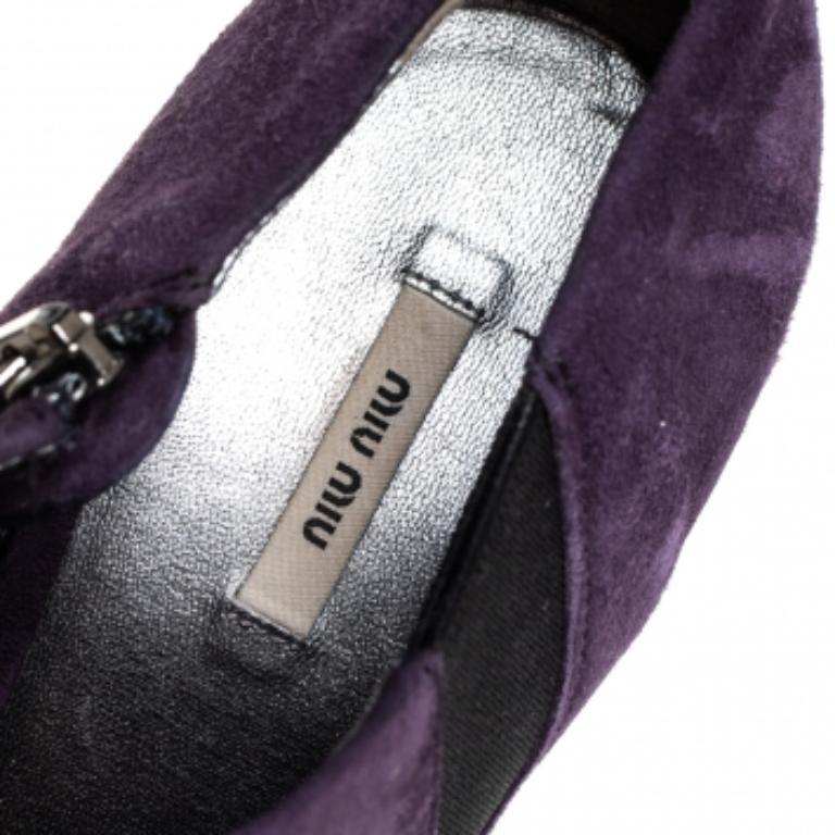 Women's Miu Miu Purple Suede Ankle Booties Size 38.5 For Sale