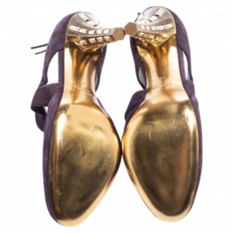 Black Miu Miu Purple Suede Cut Out Embellished Heel Round Toe Pumps Size 39.5 For Sale