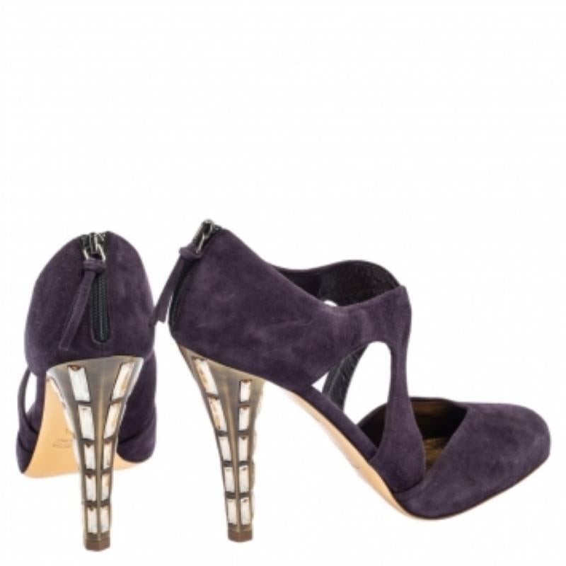 Miu Miu Purple Suede Cut Out Embellished Heel Round Toe Pumps Size 39.5 For Sale 1
