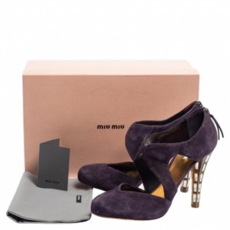 Miu Miu Purple Suede Cut Out Embellished Heel Round Toe Pumps Size 39.5 For Sale 3