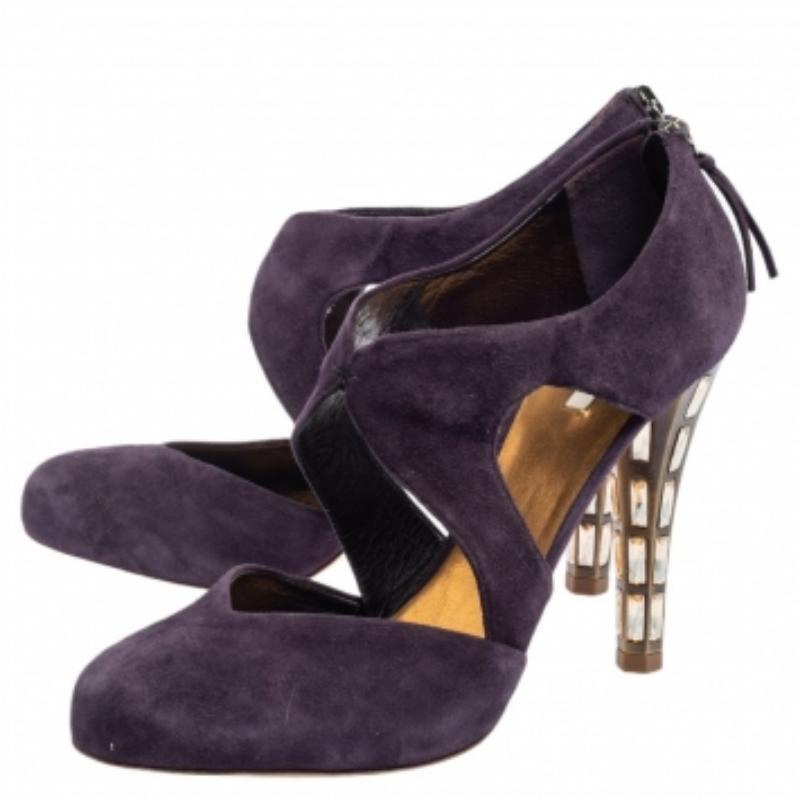 Miu Miu Purple Suede Cut Out Embellished Heel Round Toe Pumps Size 39.5 For Sale 4