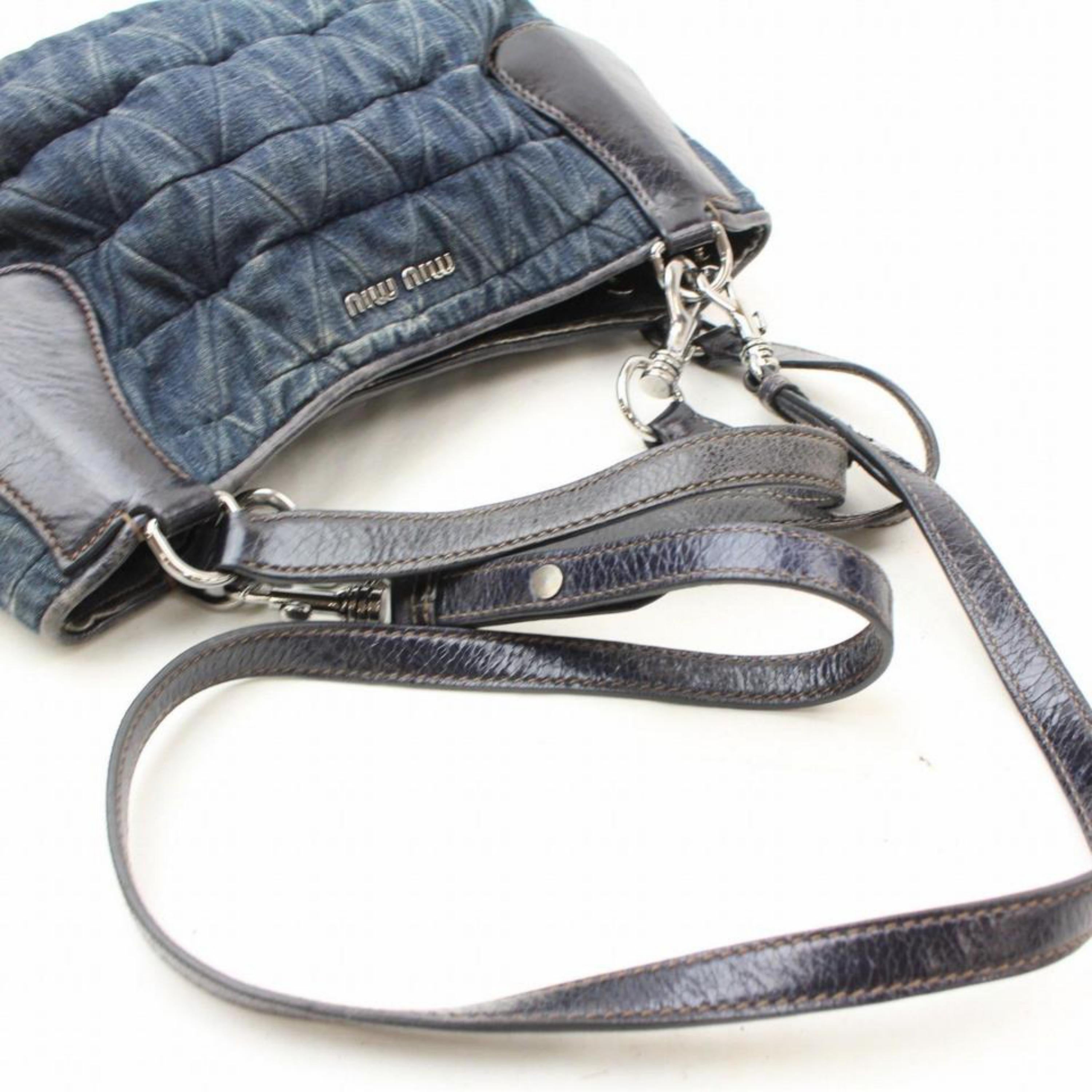 Miu Miu Quilted 2way Hobo 868525 Blue Denim Messenger Bag For Sale 5