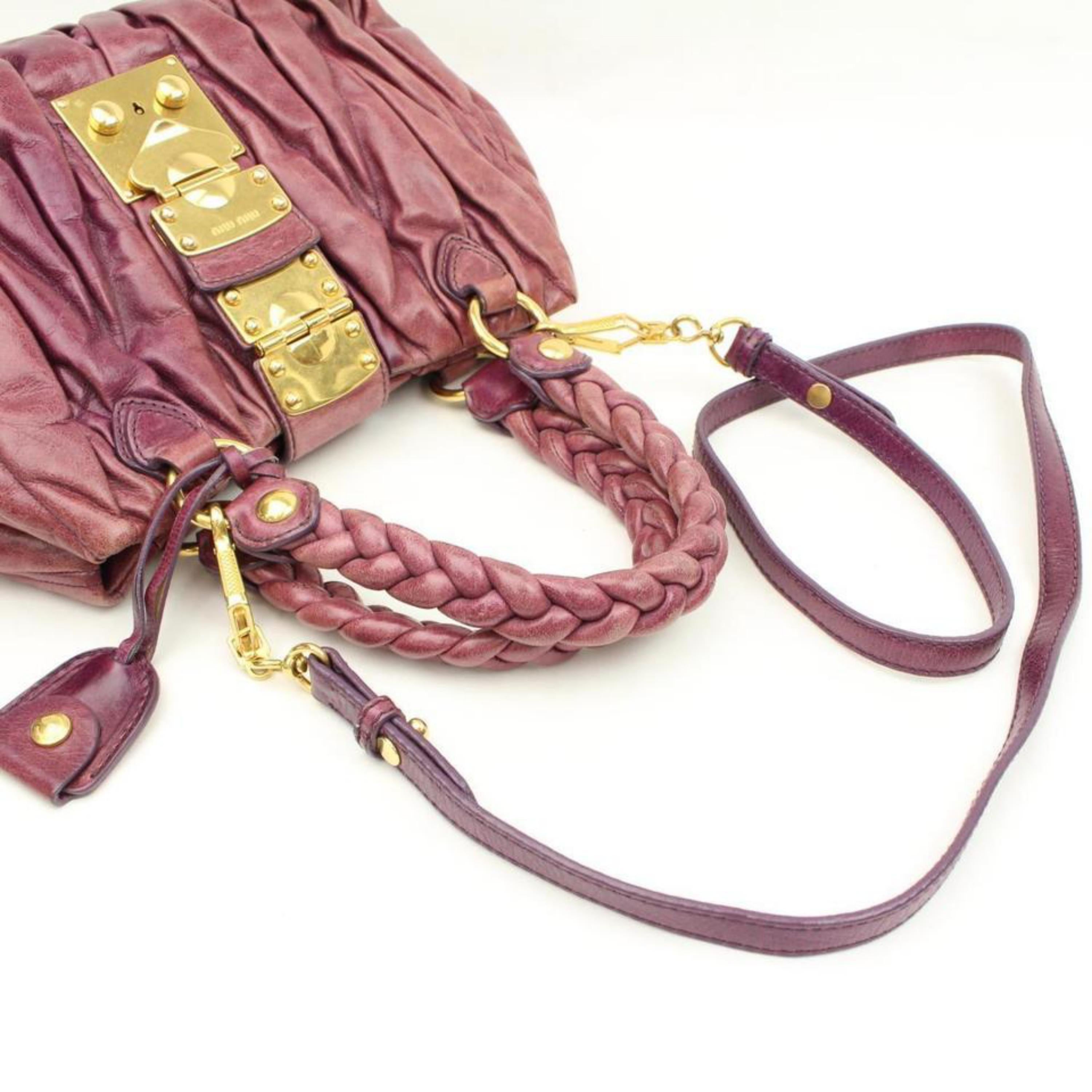 Miu Miu Quilted Matelasse 2way 2182439 Purple Fuchsia Leather Shoulder Bag For Sale 2