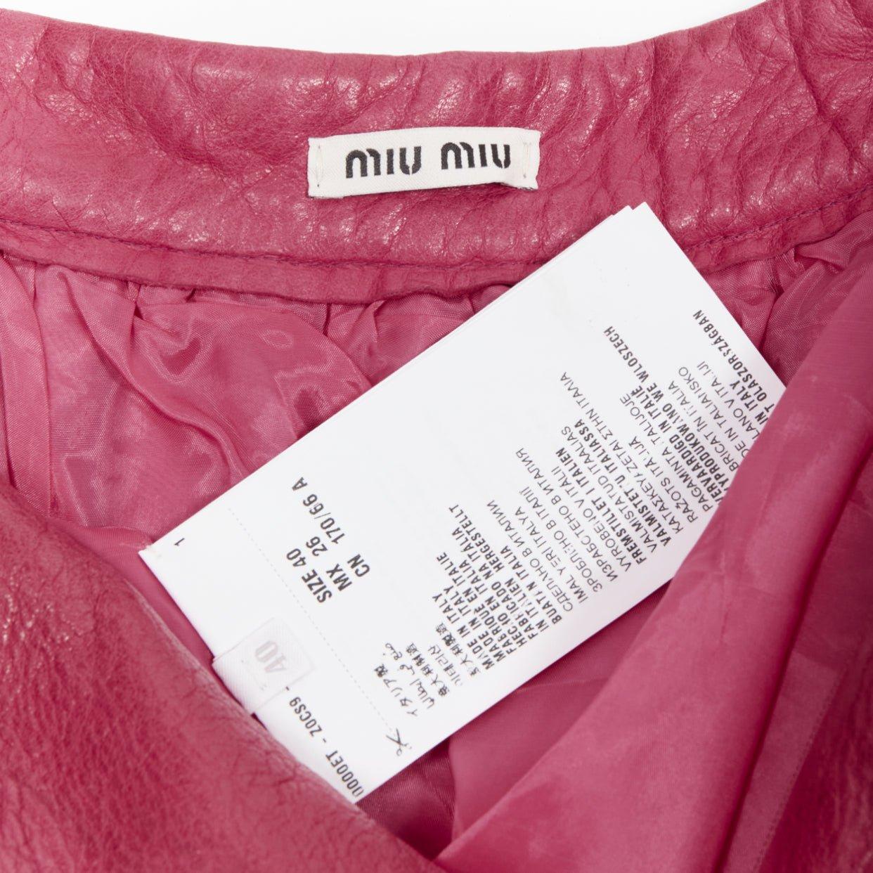 MIU MIU gonna a ruota in pelle di agnello rosa lampone a vita alta IT40 S in vendita 4