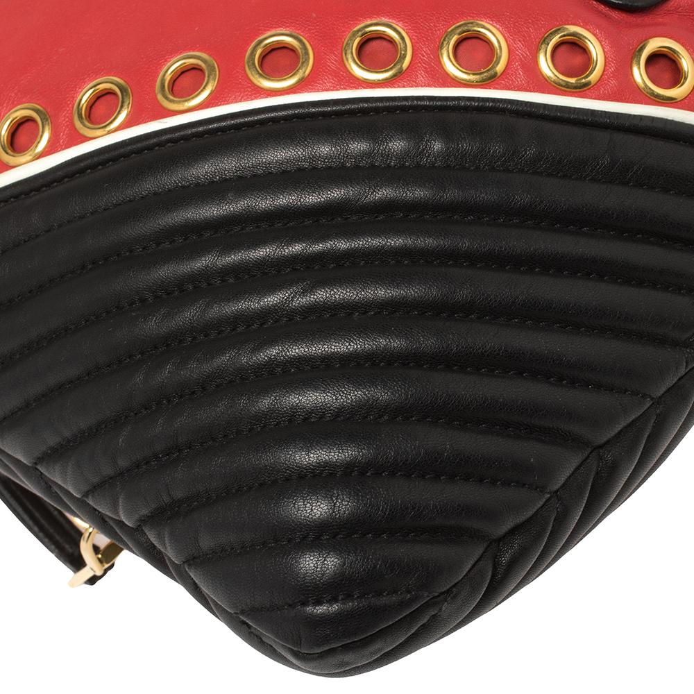 Miu Miu Red/Black Leather Grommeted Biker Shoulder Bag 4