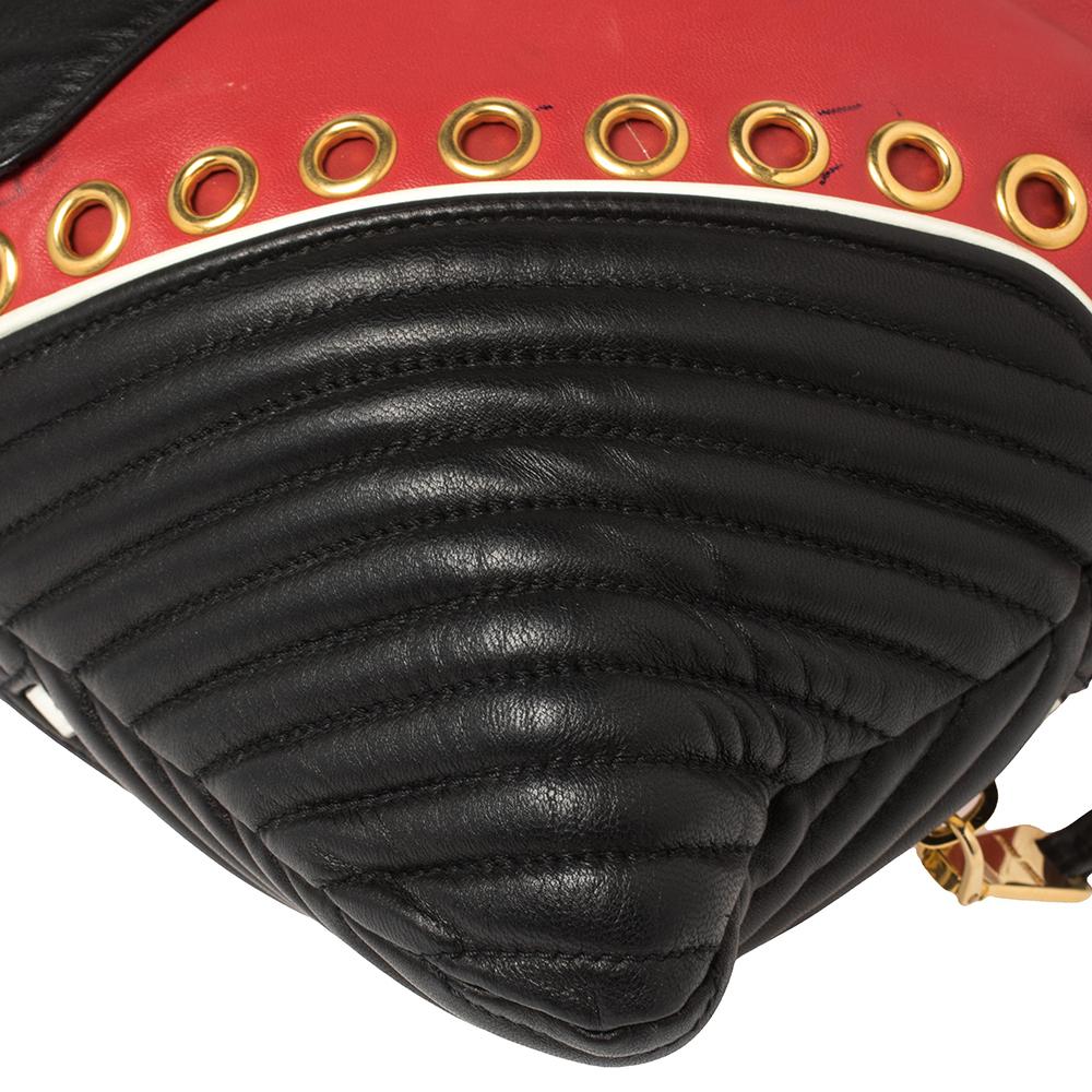 Miu Miu Red/Black Leather Grommeted Biker Shoulder Bag 5