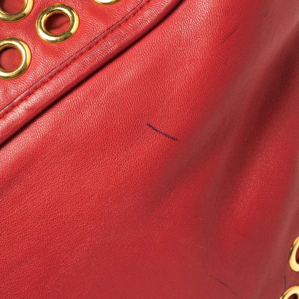 Miu Miu Red/Black Leather Grommeted Biker Shoulder Bag 1