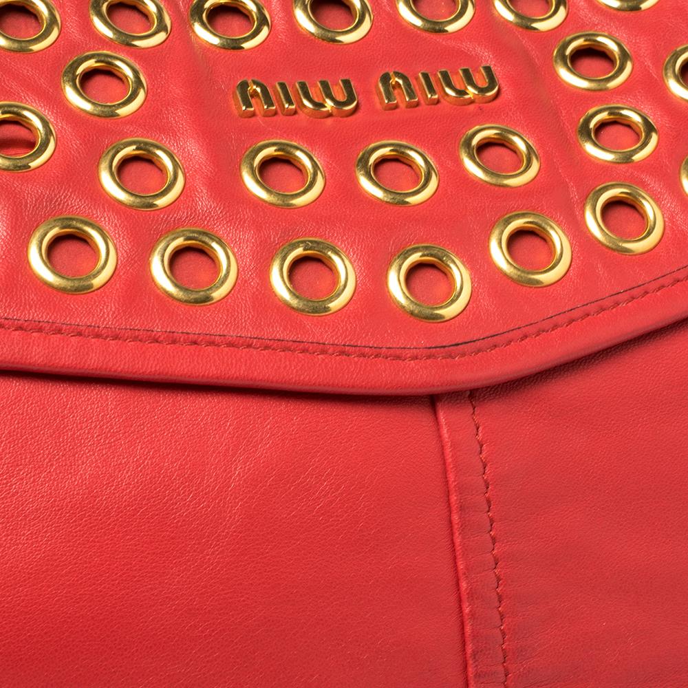 Miu Miu Red/Black Leather Grommeted Biker Shoulder Bag 3