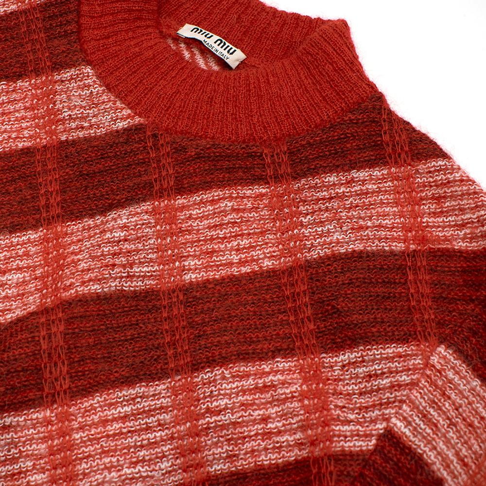 Miu Miu Red Check Mohair Crop Knit Sweater SIZE 40 IT In Excellent Condition In London, GB
