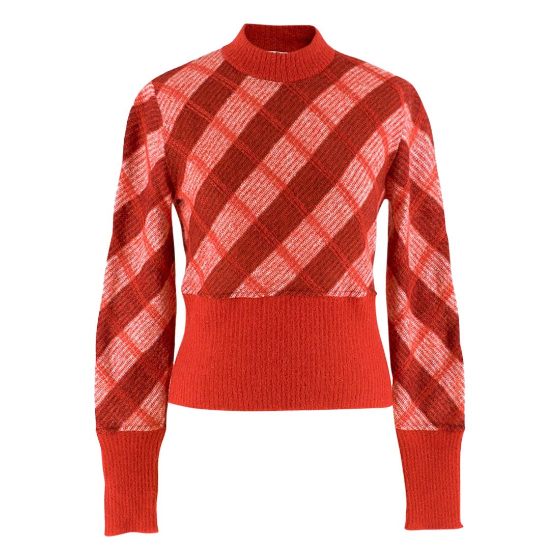 Miu Miu Red Check Mohair Crop Knit Sweater SIZE 40 IT