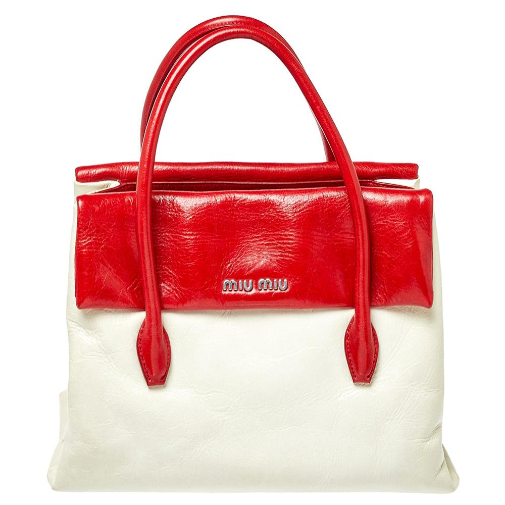 Prada Beige Vitello Shine Leather Two Way Tote at 1stDibs