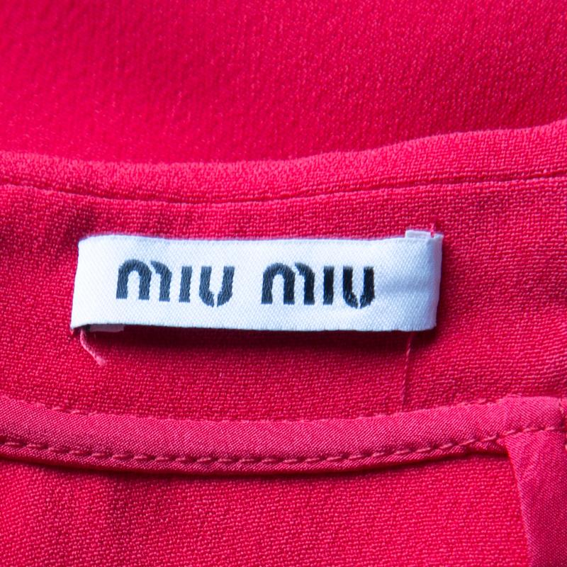 Miu Miu Red Embellished Collar Cap Sleeve Dress S In Good Condition In Dubai, Al Qouz 2
