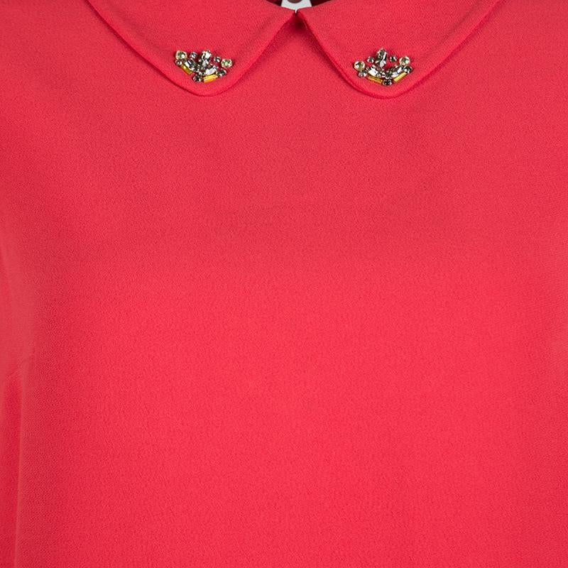 Women's Miu Miu Red Embellished Collar Cap Sleeve Dress S