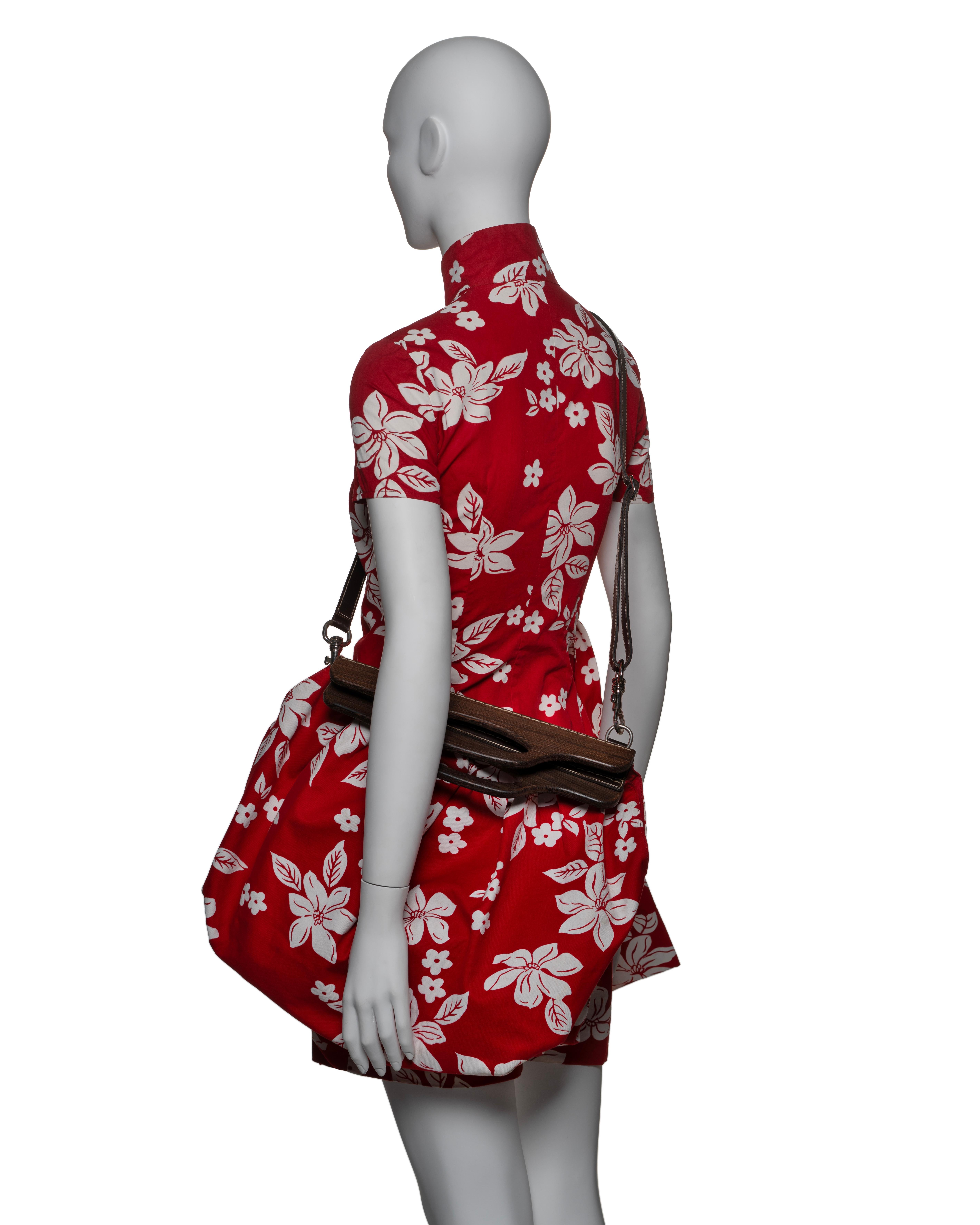 Miu Miu Red Floral Cheongsam-Style Dress with Balloon Bag, SS 2003 For Sale 7