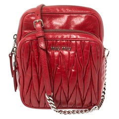 Miu Miu Red Gathered Leather Front Pocket Crossbody Bag