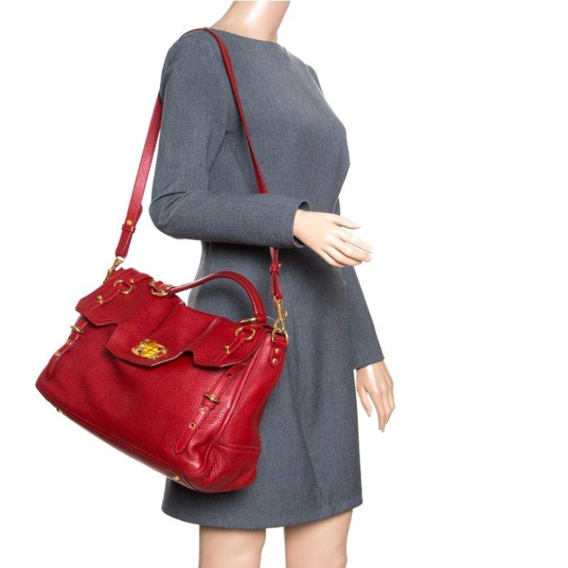 Brown Miu Miu Red Leather East/West Top Handle Shoulder Bag