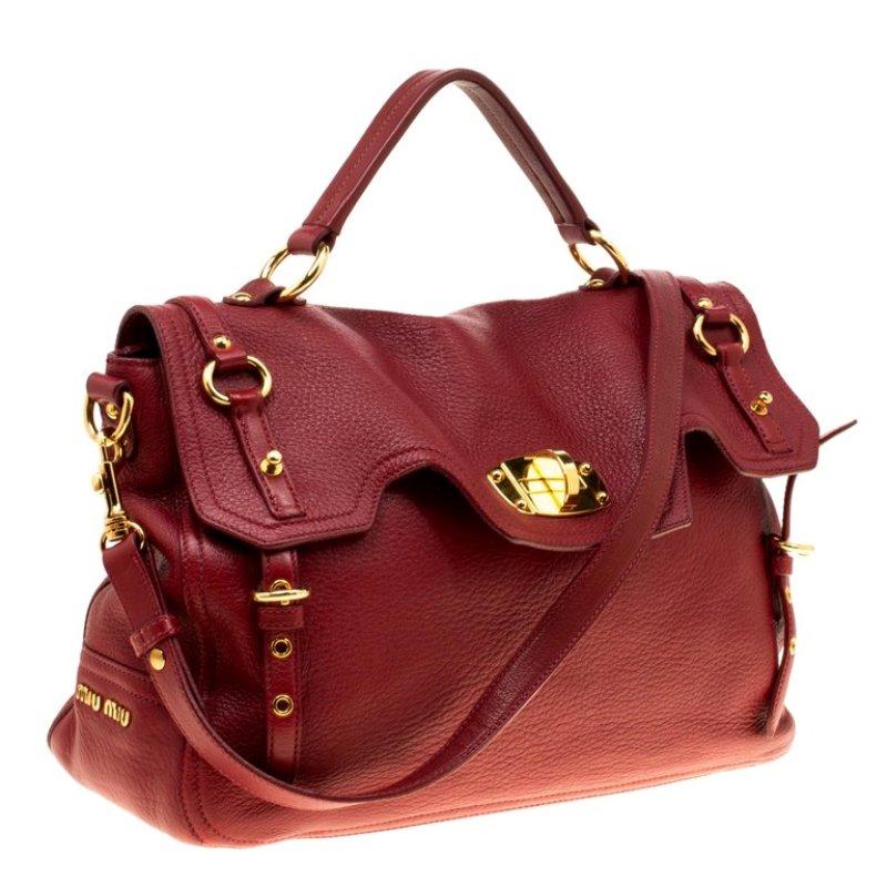 Miu Miu Red Leather East/West Top Handle Shoulder Bag 3