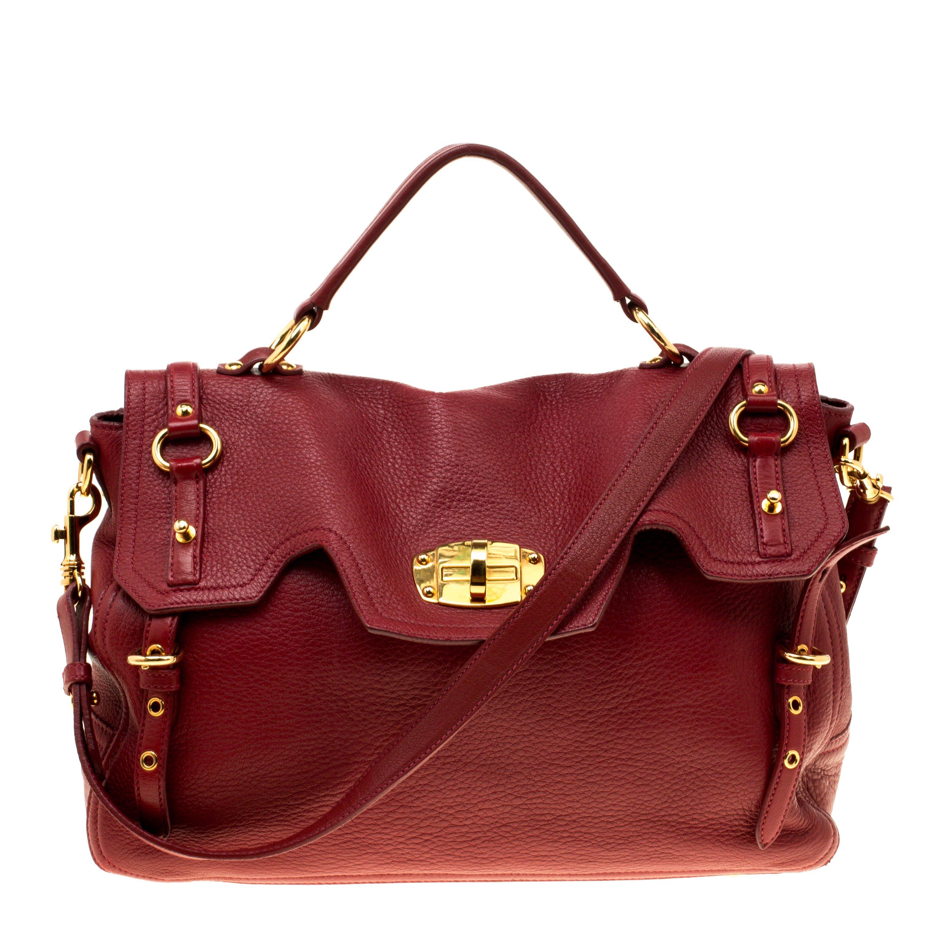 Miu Miu Red Leather East/West Top Handle Shoulder Bag