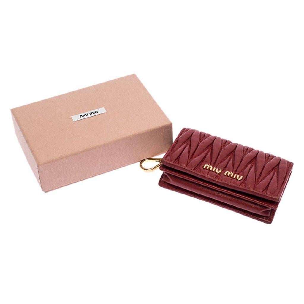 Miu Miu Red Leather Matelassé Leather Flap Compact Wallet 5