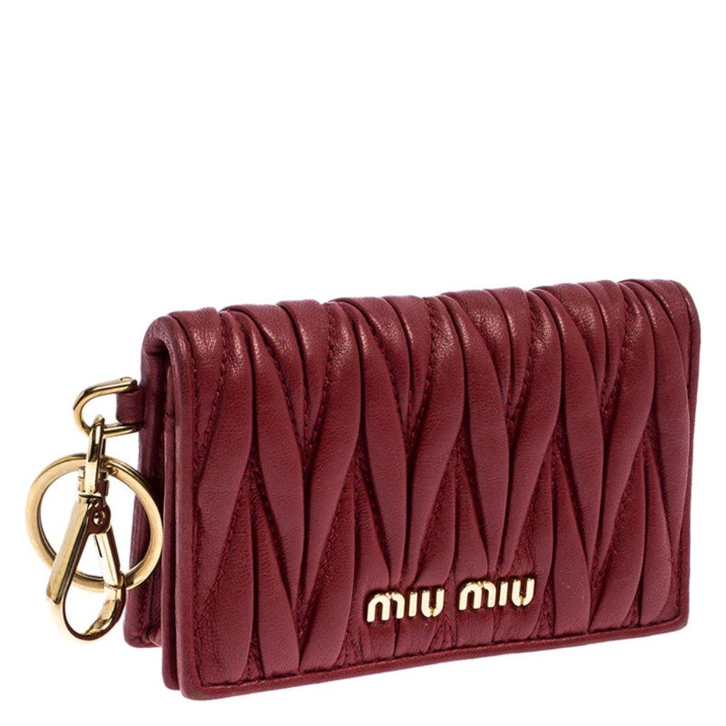 Brown Miu Miu Red Leather Matelassé Leather Flap Compact Wallet