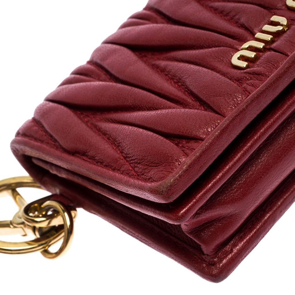 Women's Miu Miu Red Leather Matelassé Leather Flap Compact Wallet