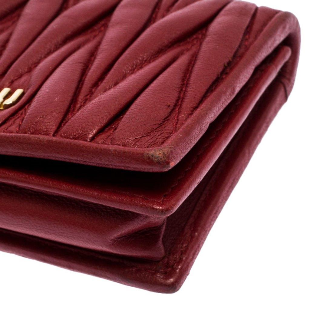 Miu Miu Red Leather Matelassé Leather Flap Compact Wallet 1