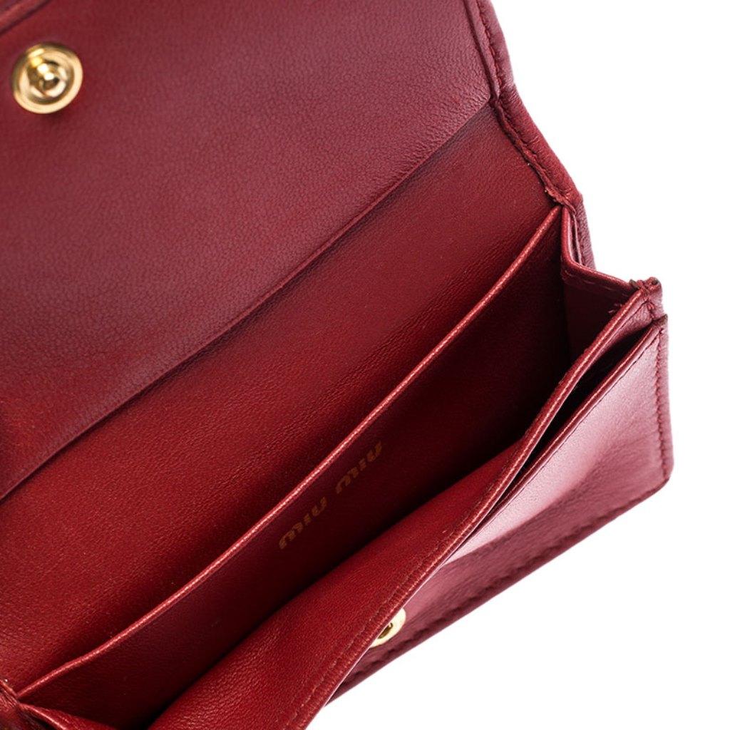 Miu Miu Red Leather Matelassé Leather Flap Compact Wallet 2