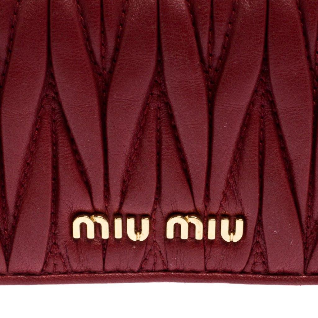 Miu Miu Red Leather Matelassé Leather Flap Compact Wallet 3