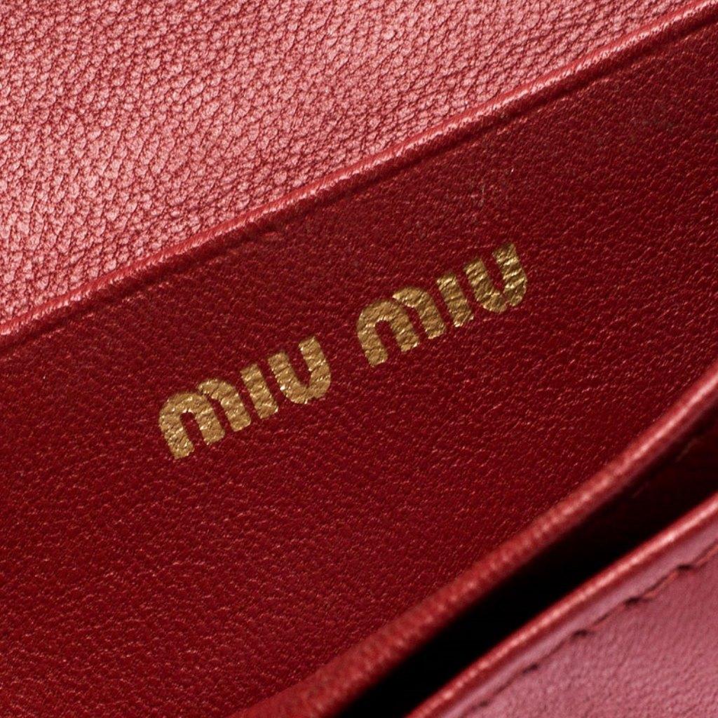 Miu Miu Red Leather Matelassé Leather Flap Compact Wallet 4