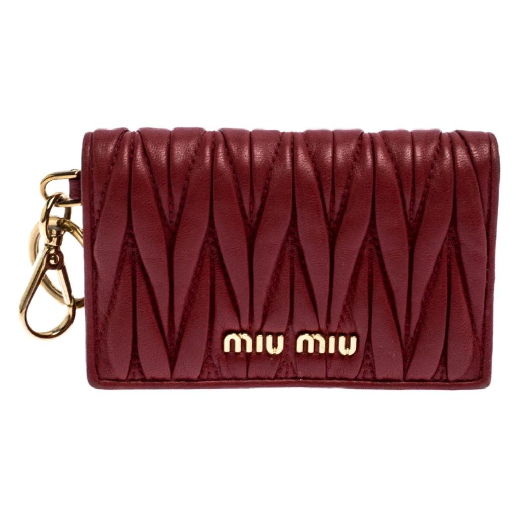 Miu Miu Red Leather Matelassé Leather Flap Compact Wallet
