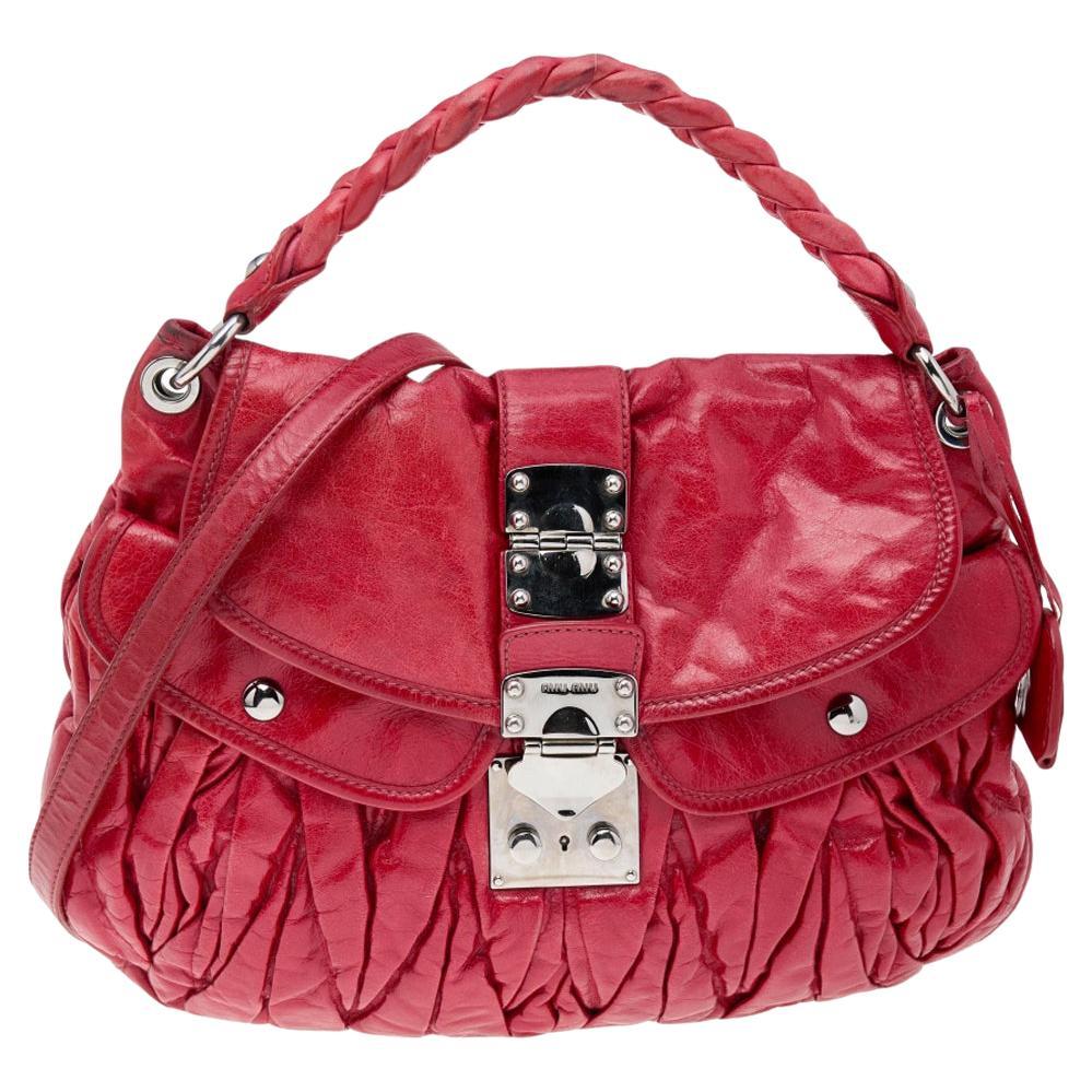 Miu Miu Red Matelassé Leather Coffer Hobo