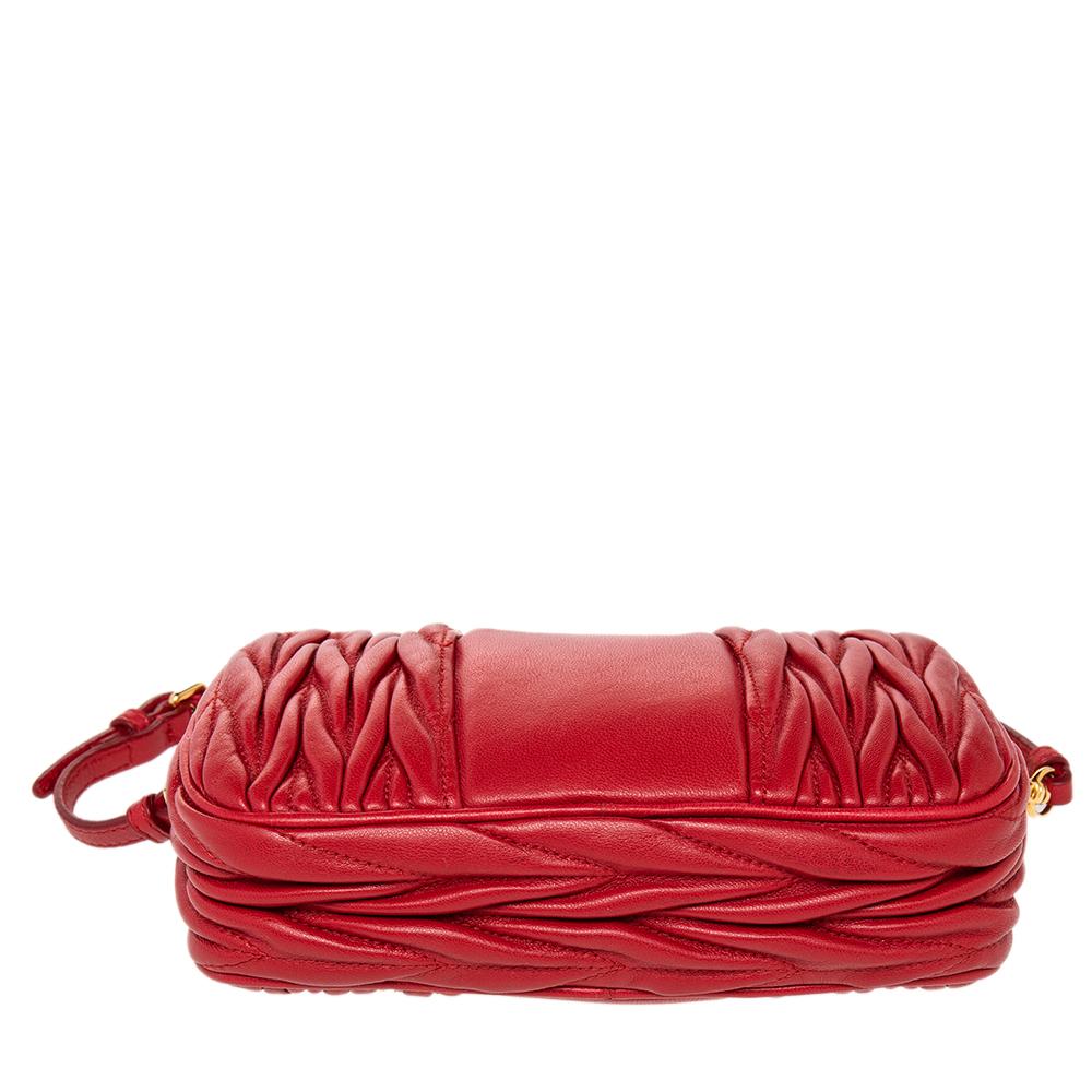 Women's Miu Miu Red Matelassé Leather Double Zip Clutch