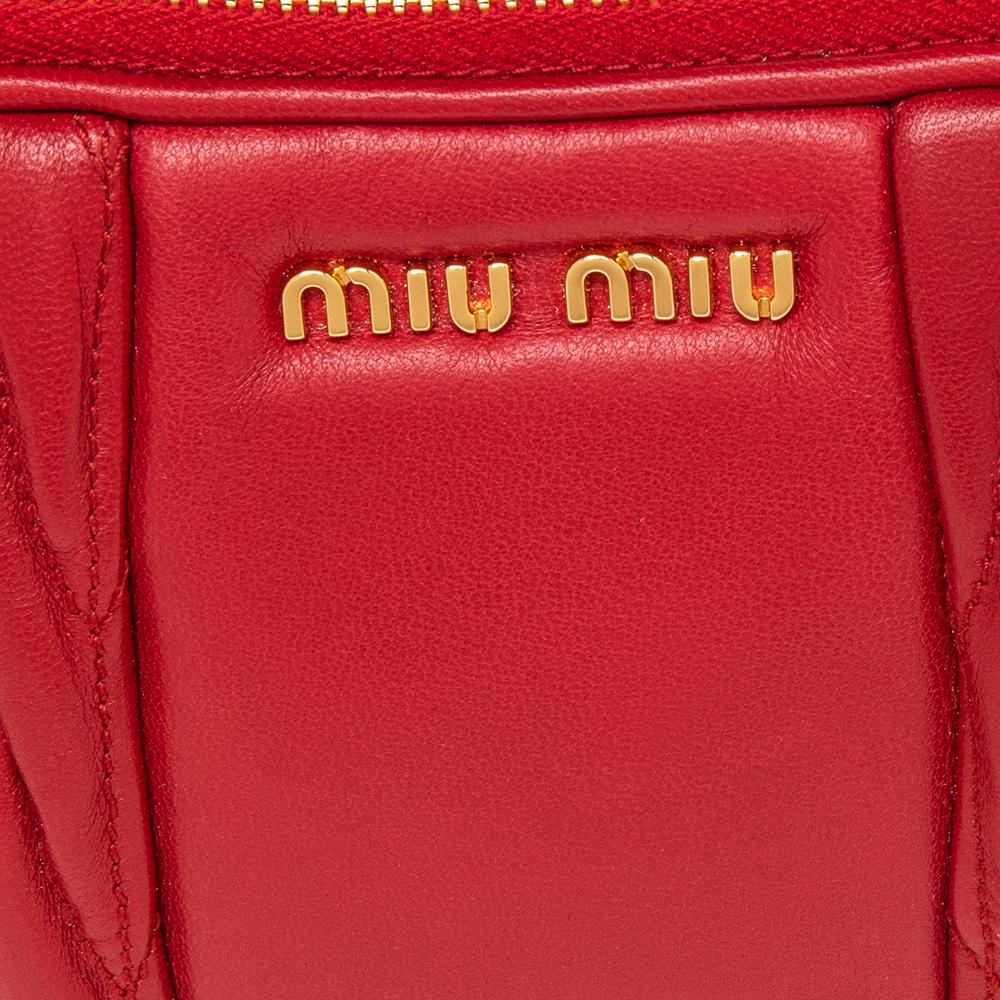 Miu Miu Red Matelassé Leather Double Zip Clutch 3