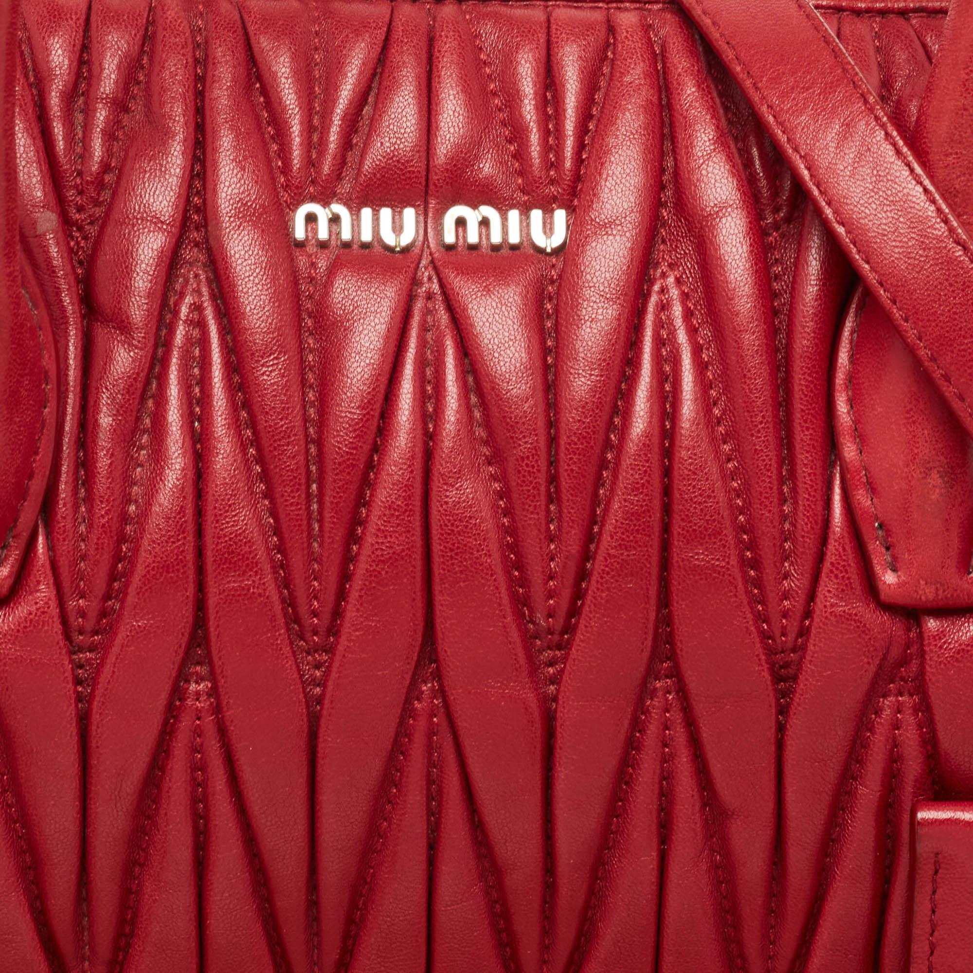 Miu Miu Red Matelasse Leather Top Zip Tote 13