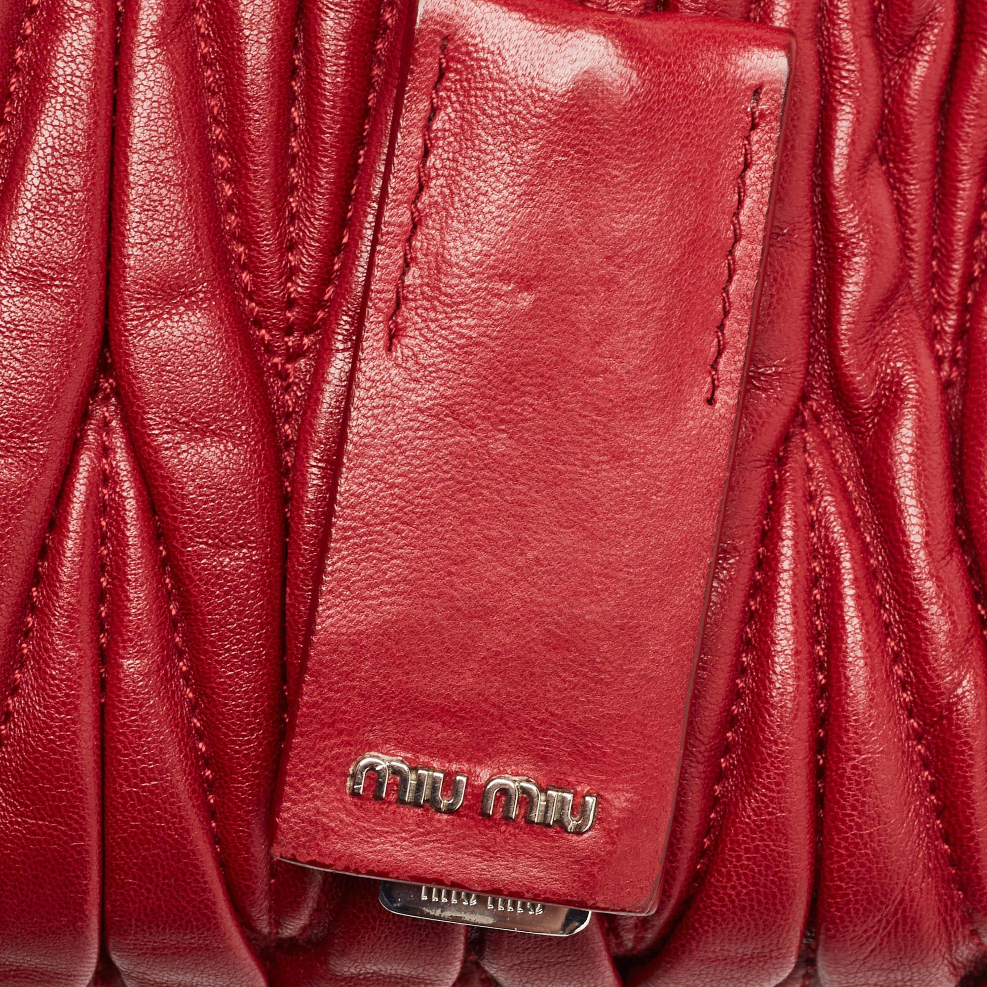 Miu Miu Red Matelasse Leather Top Zip Tote 2